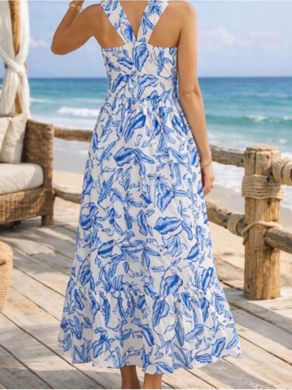 ✨Grace Karin Blue & White Floral Halter Dress✨ - Picture 2 of 5